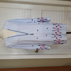 NWT H&M Oversized Long Sleeve Floral Embroidered Striped Tunic Dress, Size 0